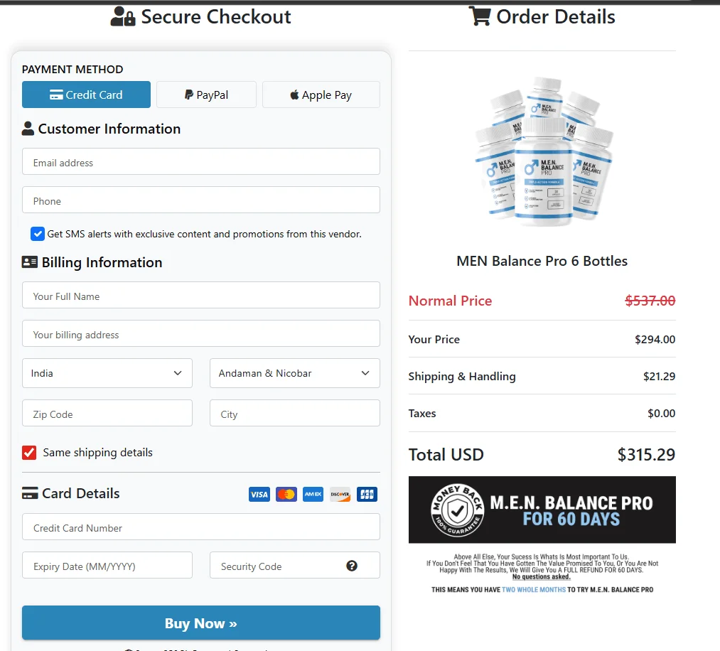 Men Balance Pro Billing Checkout Interface
